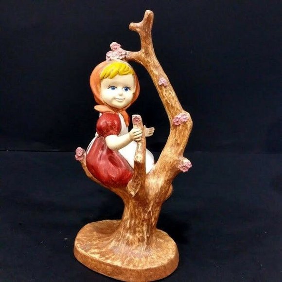 12" VTG Girl Sitting In Blossom Tree Figurine - Picture 2 of 8